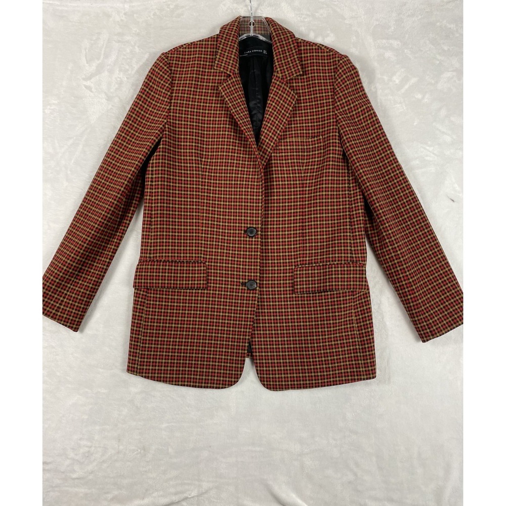 Zara Blazer Jacket Women's Sz S Oversized Plaid Classic Preppy Academia